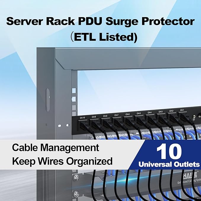 10 Outlet Horizontal 1U PDU Rack Mount Power Strip - Image 5