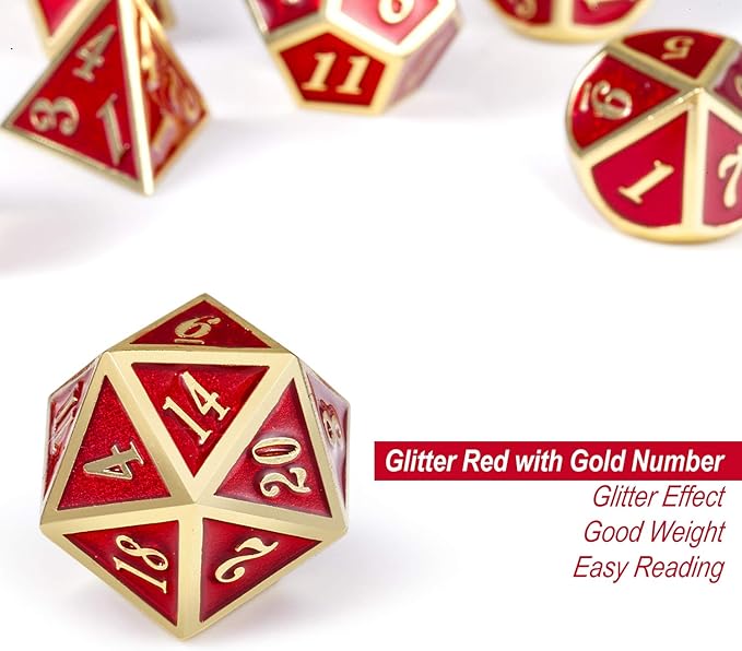 Ruby Red DND Metal Dice, DnDnD 7PCS Metallic D&D Dice Set - Image 4