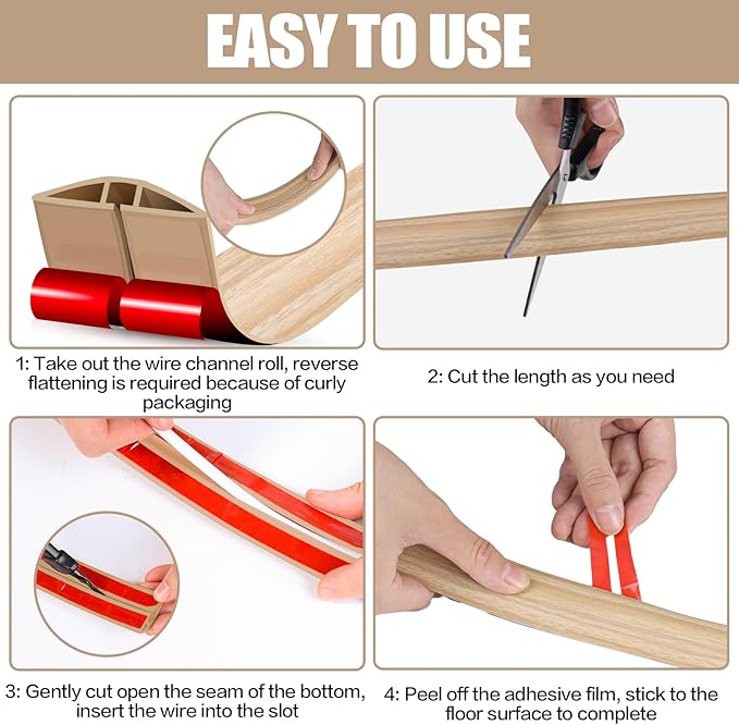 Floor Cord Cover Cavity 0.8"x0.37" Self Adhesive Cord Hider, 10FT Low Profile - Image 8