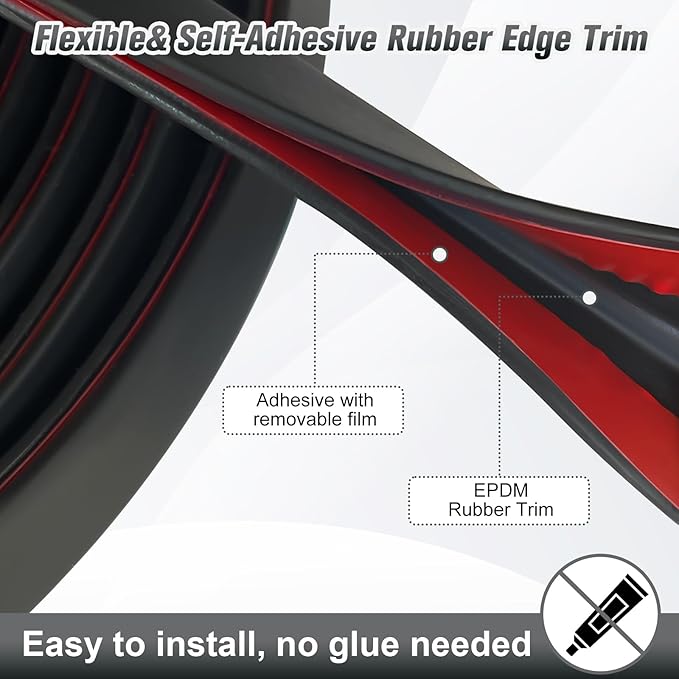 Edge Trim, 3/16" Rubber Edge Trim, Flexible Self Adhesive U Channel Edge - Image 3