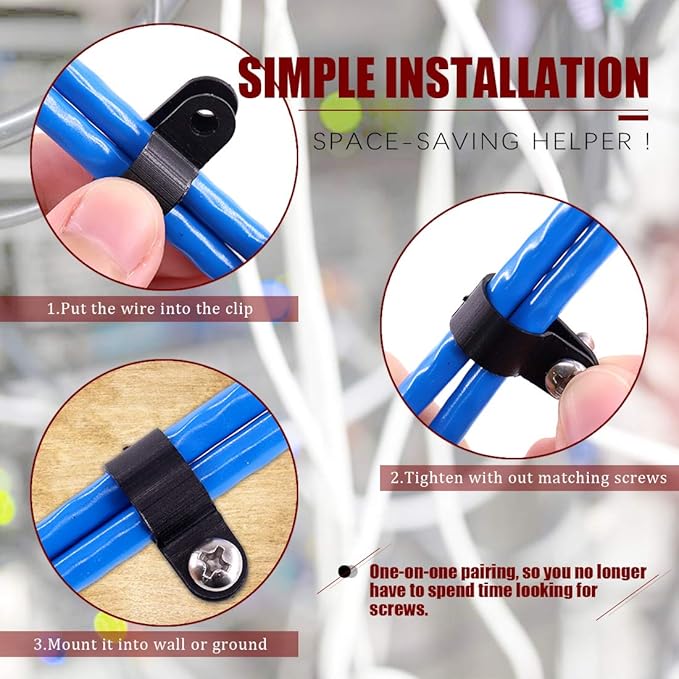 Hilitchi 135 Pcs 6 Sizes Black Plastic Cable Clamp R Type Screw Mounting Cord - Image 5