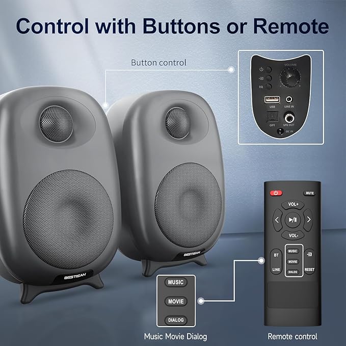 BESTISAN Bookshelf Speakers, 60 Watt Powered Studio Monitor Speaker - Image 5