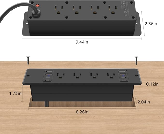HHSOET 8 Outlet Recessed Power Strip, 30W Fast Charging Furniture Power Outlet - Image 5