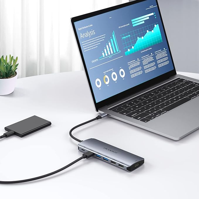 USB C Hub, Acodot 9 in 1 USB C to 4K@60HZ HDMI Multiport Adapter, 3 USB 3.0 - Image 7