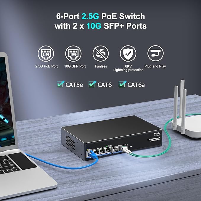 6-Port 2.5G PoE Switch Unmanaged, 4X 2.5GBase-T PoE Ports, 2X 10Gbps SFP - Image 5