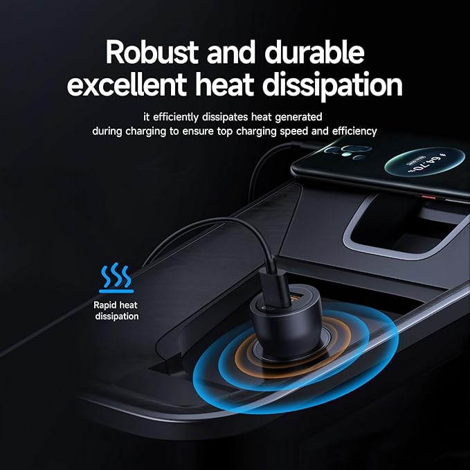 60W Car Charger USB C Fast Charge, Aluminum Dual Port Cigarette Lighter Adapter - Image 9