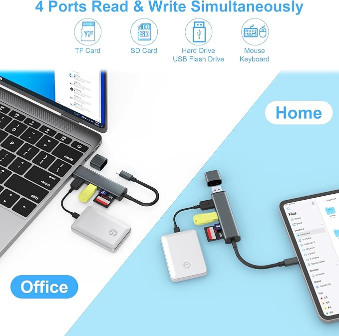 USB 3.0 SD Card Reader with Dual USB Ports, USB C SD Card Reader - Image 6