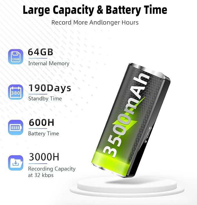 Z8Pro 128GB LED Power Display Magnetic Voice Recorder, 35Days Continuous - Image 5