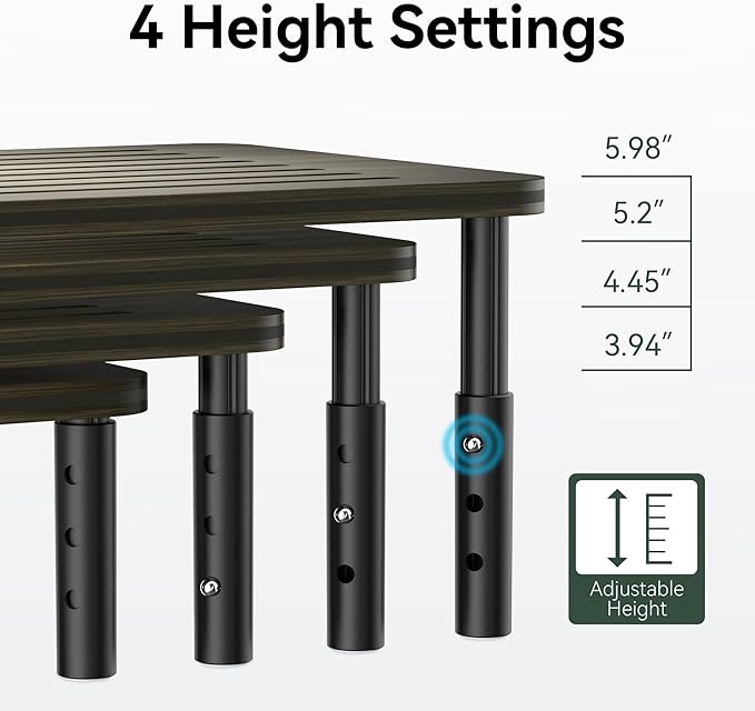2 Pack Bamboo Monitor Stand Riser, 4 Adjustable Height, Laptop Stand - Image 5