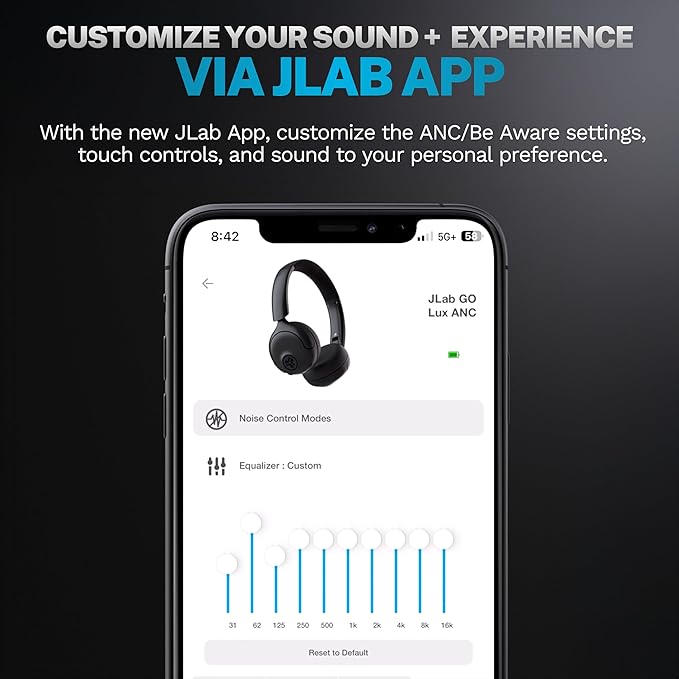 JLab Go Lux ANC Wireless Headphones, Cloud White, Hybrid Active Noise Cancelling - Image 6