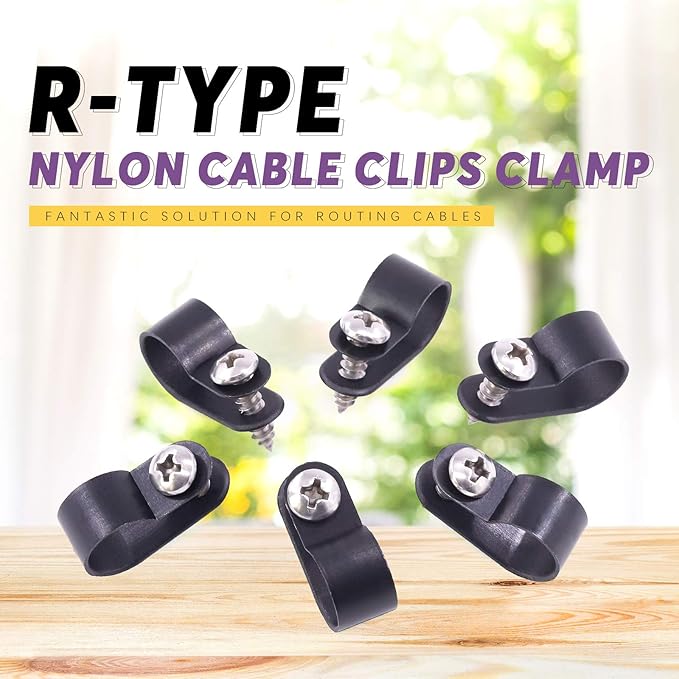 Swpeet 120 Pack Black 1/2 Inch Nylon Plastic R-Type Cable Clips Clamp Kit - Image 4