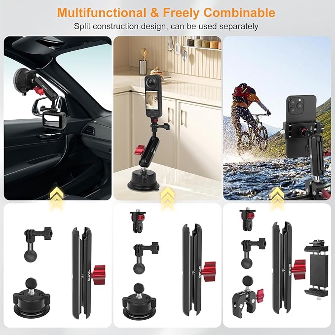 Camera Suction Cup Mount Kits-360°Ball Head Magic Arm, Double-Layer Suction Cup - Image 7