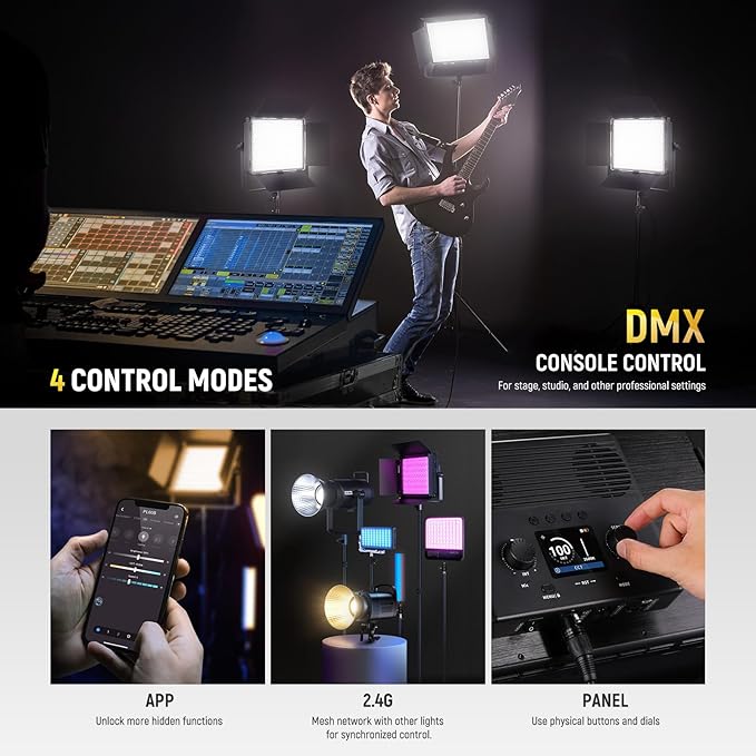 NEEWER Bi Color LED Panel Video Light APP/2.4G/DMX Control, 60W 26600Lux/0.5m - Image 4