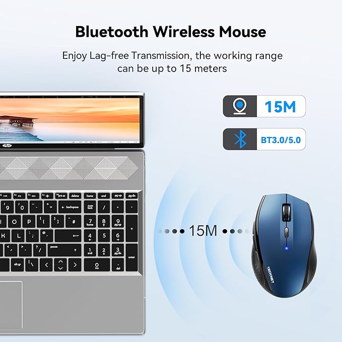 TECKNET Bluetooth Mouse, 4800 DPI Wireless Mouse, 2-Year Battery 6 Adjustable - Image 3