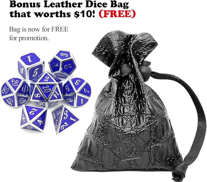 Haxtec Metal Dice Set D&D Silver Navy Blue Metal Polyhedral DND Dice - Image 7
