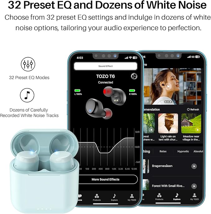 TOZO T6 Wireless Earbuds, Stereo Sound in Ear Headphones, 50 Hours Playtime - Image 3