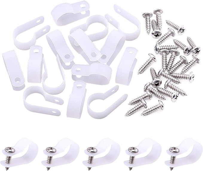 Swpeet 120 Pack White 5/8 Inch Nylon Plastic R-Type Cable Clips Clamp Kit by Swpeet
