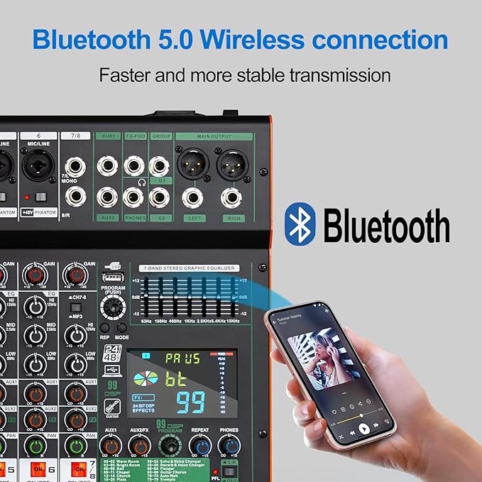 Depusheng TG8 professional dj audio mixer 8 channel input and dual group output - Image 2