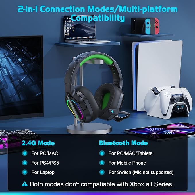 FC200 Wireless Gaming Headset for PS5, PS4-2.4GHz USB Foldable Headphones - Image 6