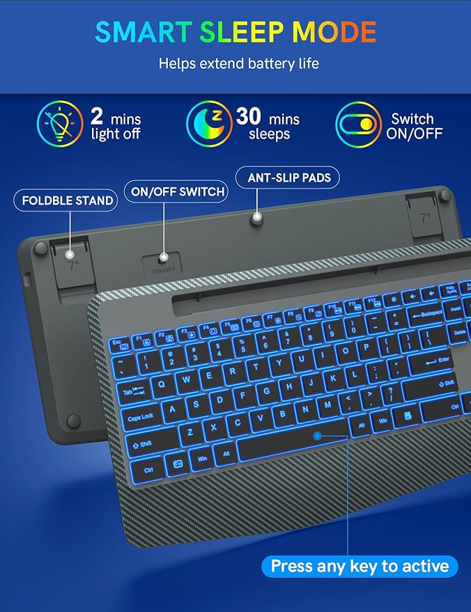 Wireless Keyboard with 7 Colored Backlit, Wrist Rest, Phone Holder, - Image 7
