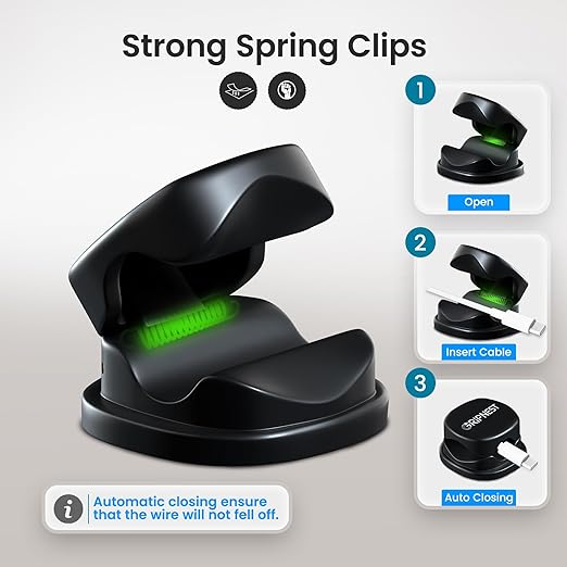 6 Pack Adhesive Cable Clips Black Spring Loaded Cord Holders - Image 4