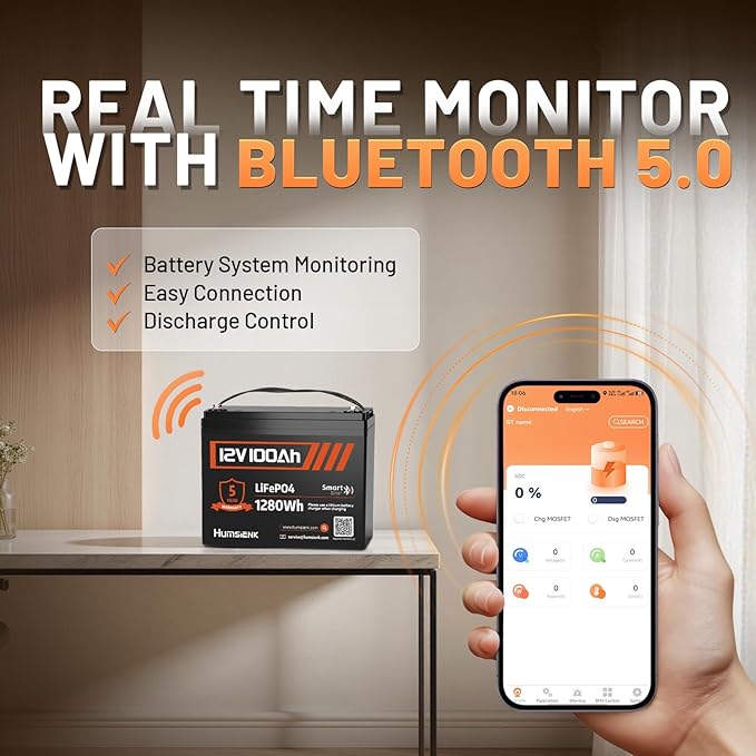 12V 100Ah LiFePO4 Lithium Battery Bluetooth - Image 2