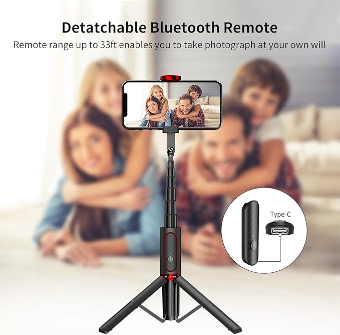 ATUMTEK Selfie Stick Tripod, Extendable 3 in 1 Aluminum Bluetooth Selfie Stick - Image 3