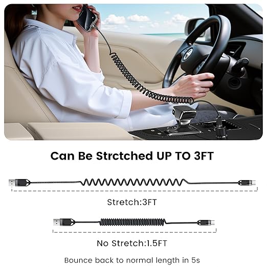 Coiled USB A to USB C 2Pack 3FT Braided Retractable Fast Charging Cable - Image 4