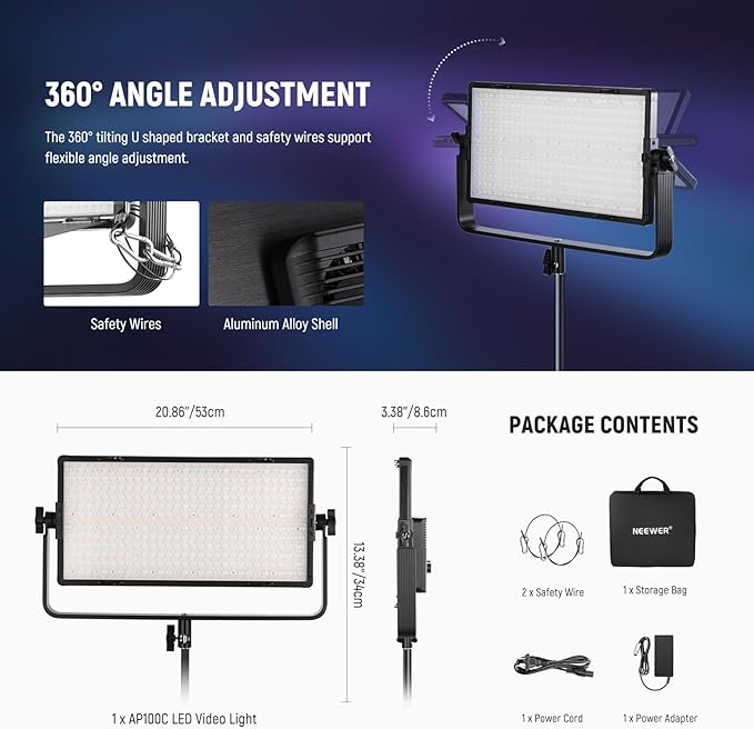 NEEWER 105W RGB LED Panel Video Light Kit - Image 9