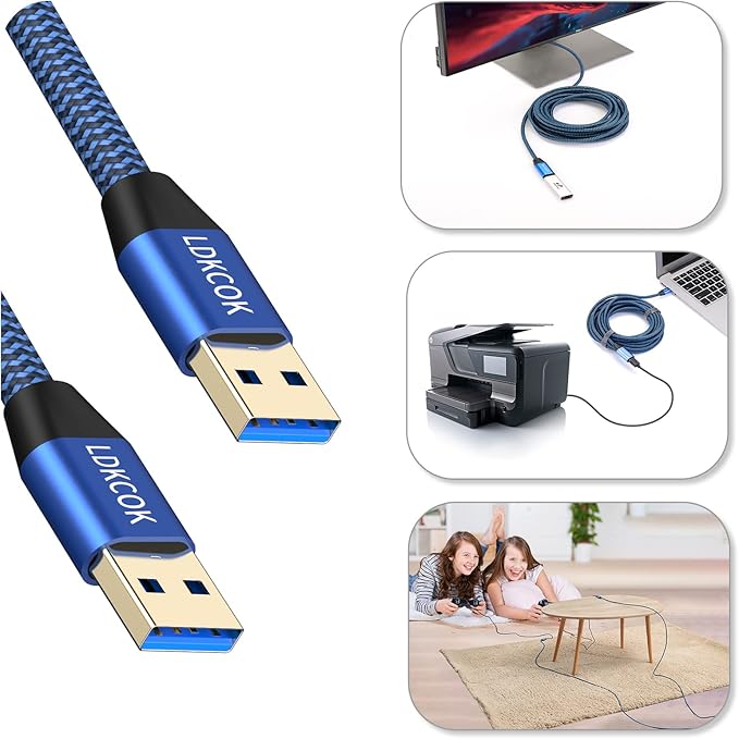 USB to USB Cable 15FT, Durable Braidedfor USB 3.0 Male to Male Type A to Type A - Image 3