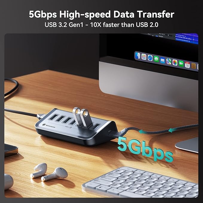 Yottamaster 7 Port USB 3.0 Hub, Data USB Hub Splitter - Image 2