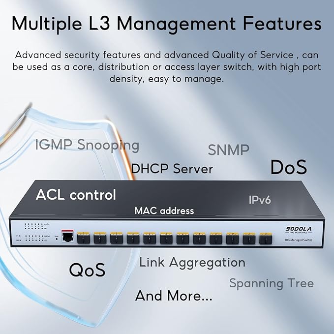 SODOLA 12 Port 10G SFP+ Smart Switch| L2/L3+ Smart Managed | DoS Attack - Image 6