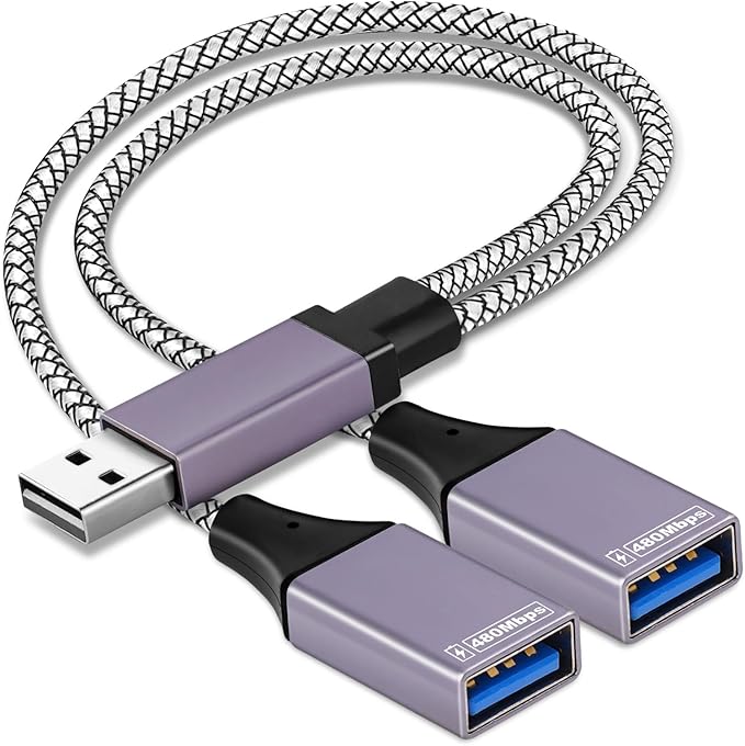 2025 Upgraded, USB Splitter 1 in 2 Out Cable, Double USB Port Extender Power by ROEKO