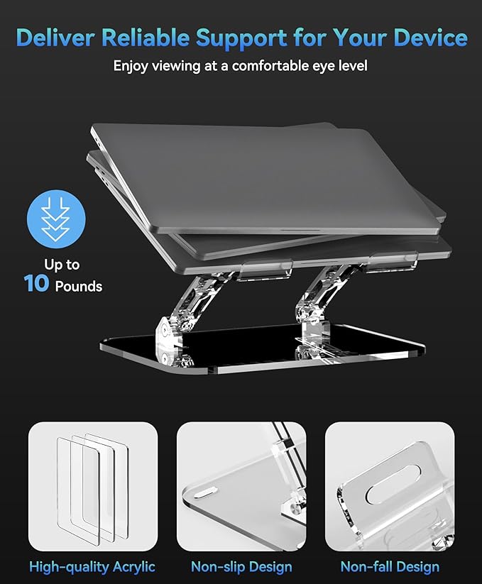 2 Pack Acrylic Laptop Stand for Desk, Adjustable Ergonomic Laptop Riser - Image 6