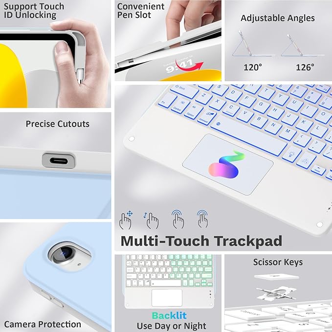 MoKo Touch Keyboard Case for iPad 11th Generation 11 inch 2025, iPad 10th - Image 3