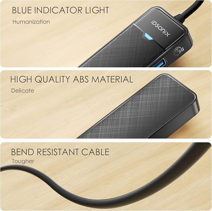 iDsonix USB 3.0 Hub 4-Port USB Splitter Ultra-Slim Multiport Extender - Image 3