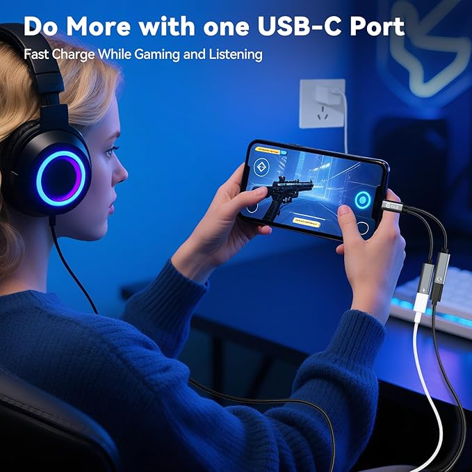 USB C Headphone Splitter, CCZ CA01 USB C to Type C Headphone Jack and Charger - Image 3