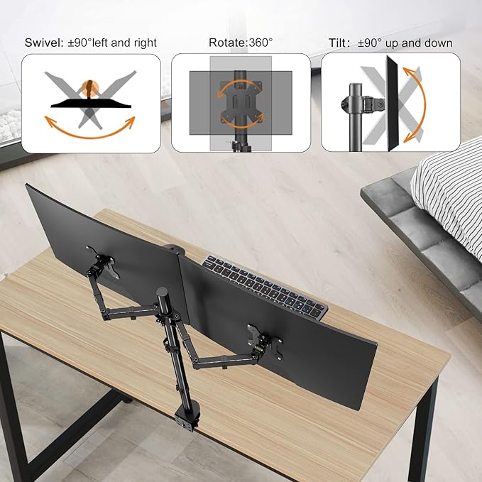 Suptek Dual Monitor Desk Mount, Adjustable Dual Monitor Arm - Image 3