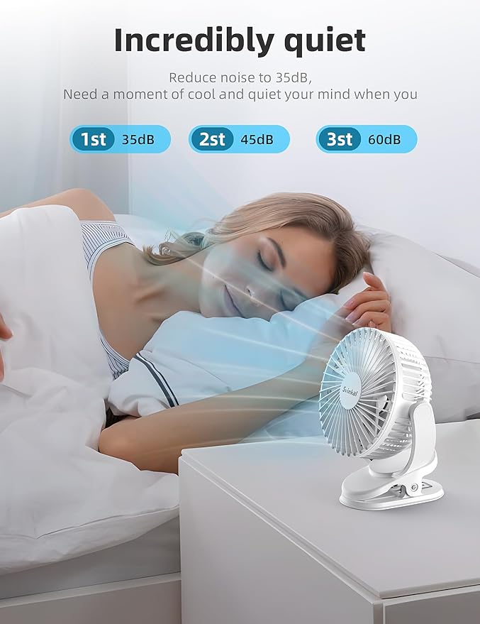 usb Personal Clip on Fan 2400mAh Battery Operated 6in, Type C, 3 Speed - Image 3