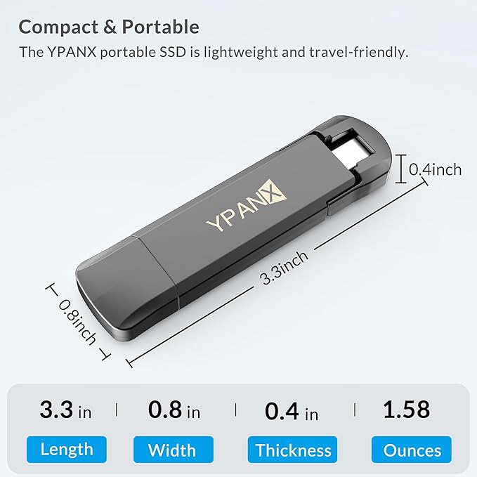 YPANX 512GB Pro Portable SSD, 1000MB/s Speed, USB 3.2 Gen 2 + Type C Dual-Port - Image 2