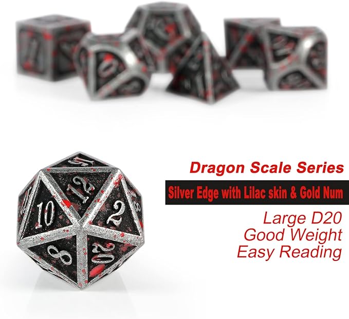 Acient Silver Bloodstained Metal Dice Set DND, DNDND 7PCS Metallic Halloween Die - Image 4