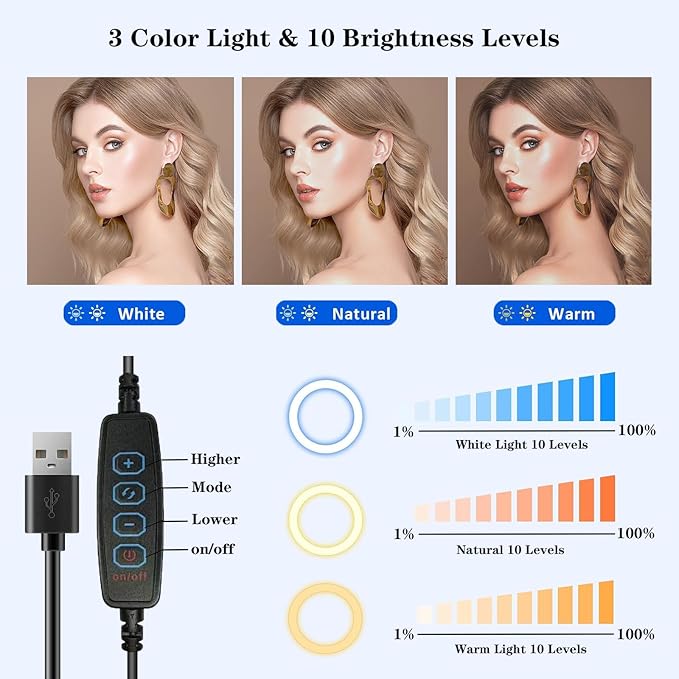 Ring Light with Stand, Desk Ring Light with Clip Upgraded 10W 3000K-6500K - Image 3