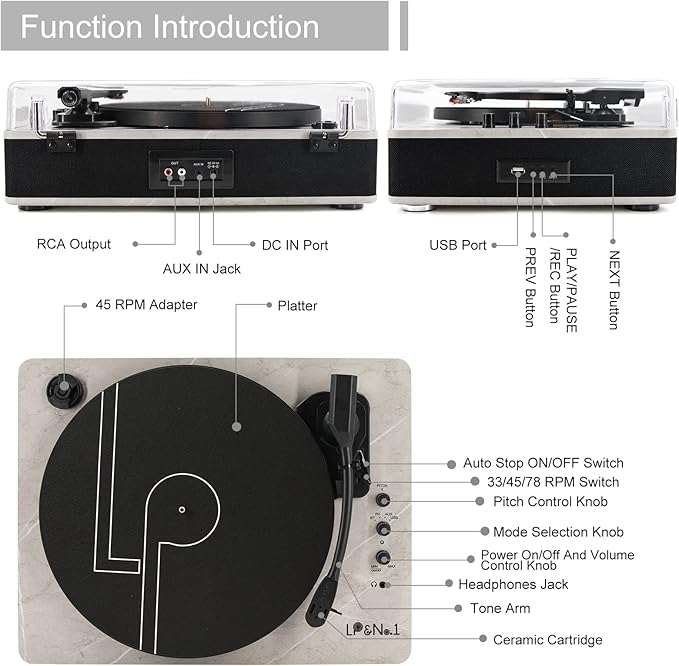 LP&NO.1 Record Player wirelessTurntable - Image 7