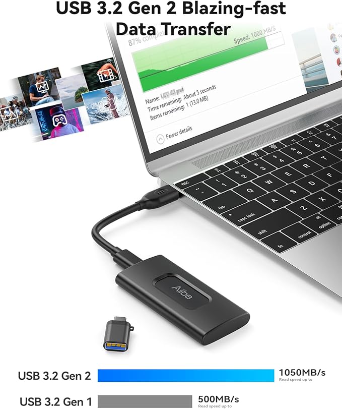Aiibe 1TB External Solid State Drive USB C Portable SSD USB 3.2 Gen 2, 1TB - Image 2