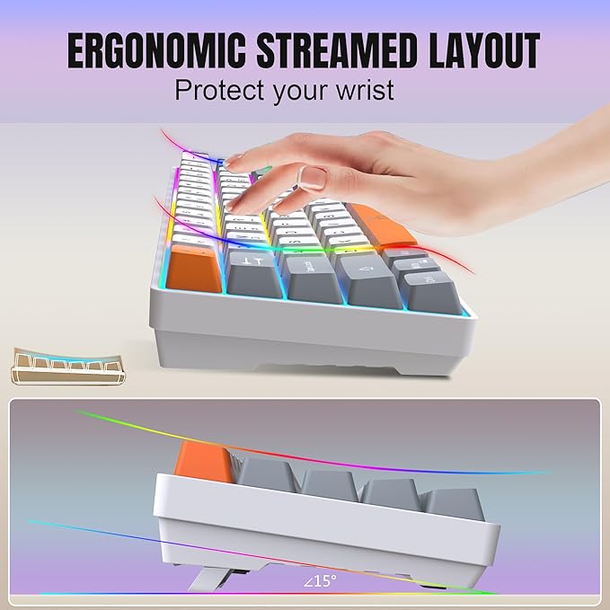 Snpurdiri 60% Wireless Gaming Keyboard and Mouse Combo, Rainbow Backlit - Image 5