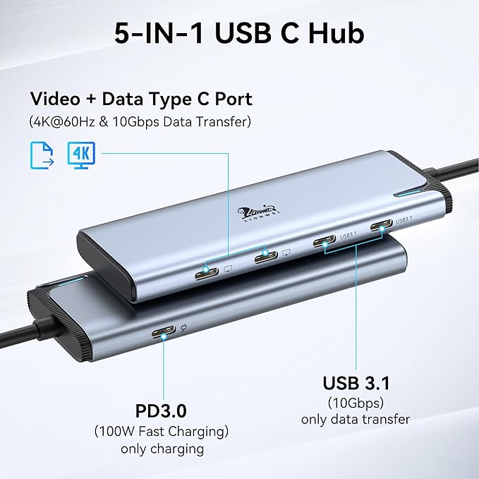 USB C Docking Station Dual Monitor 4K@60Hz DP Alt Mode, USB C Video Hub - Image 2
