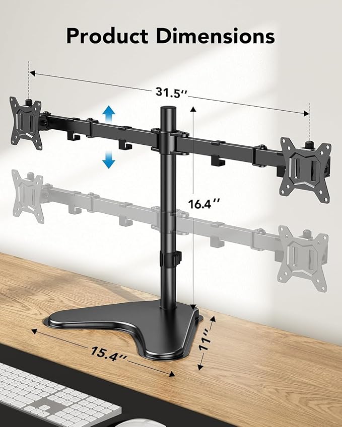 HUANUO 32 inches Dual Monitor Stand up to 17.6lbs per Arm, High-Grade Aluminum - Image 3