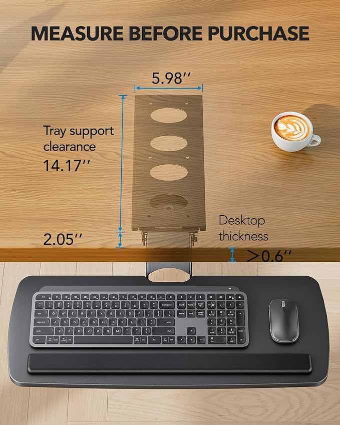 HUANUO Keyboard Tray Under Desk, 360 Adjustable Under Desk Keyboard Tray Slide - Image 4