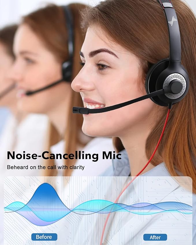 USB Headset with Mic for PC, On-Ear Computer Laptop Headphones with Noise - Image 3