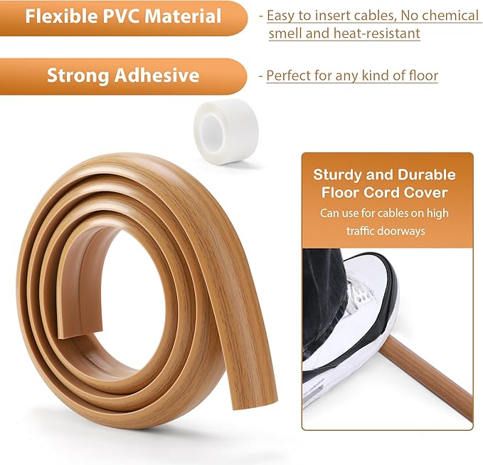 Floor Cord Cover 10ft, Cord Hider Floor Yellow Oak Wood, Floor Cable Management - Image 4